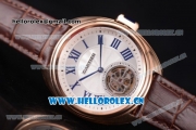 Cartier Cle de Cartier Tourbillon Asia Automatic Rose Gold Case with White Dial Roman Numeral Markers and Brown Leather Strap