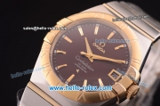 Omega Constellation Co-Axial Swiss ETA 2824 Automatic Steel Case with Yellow Gold Bezel and Yellow Gold Stick Markers-Brown Dial