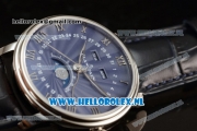 BlancPain Villeret Moonphase & Complete Calendar Miyota 9015 Automatic Steel Case with Blue Dial Roman Numeral Markers and Blue Genuine Leather Strap (EF)