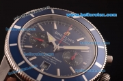 Breitling Superocean Swiss Valjoux 7750 Automatic Steel Case with Blue Dial and Blue Leather Strap