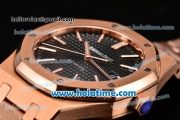 Audemars Piguet Royal Oak Swiss ETA 2824 Automatic Full Rose Gold with Sitck Markers and Black Dial - 1:1 Original