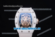 Richard Mille RM052 Miyota 9015 Automatic Ceramic Case with Skull Dial Dot Markers and White Rubber Strap