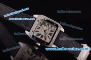 Cartier Santos Swiss ETA 2824 Automatic Steel Case with White Dial and Black Leather Strap
