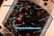 Richard Mille Felipe Massa Flyback Chrono Swiss Valjoux 7750 Automatic Rose Gold Case with Arabic Numeral Markers and Skeleton Dial