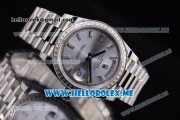 Rolex Day-Date Swiss ETA 2836 Automatic Stainless Steel Case/Bracelet with Silver Dial and Stick Markers Diamonds Bezel (BP)