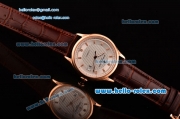 Vacheron Constantin Patrimony Swiss ETA 2836 Automatic Rose Gold Case Brown Leather Strap with White Dial Diamond Markers