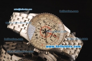 Breitling Montbrillant Swiss Valjoux 7750 Automatic Full Steel with White Dial and Sliver Numeral Markers