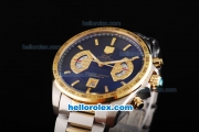 Tag Heuer Carrera Calibre 17 Chronograph Quartz Movement Gold Bezel with Black Dial and Gold Stick Markers-Two Tone Strap