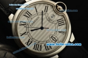 Cartier Ballon Bleu De Swiss ETA 2836 Automatic Steel Case with Black Leather Strap White Dial Roman Markers