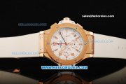 Hublot Big Bang Chronograph Miyota Quartz Movement Gold Case with White Dial Small Calendar and White Rubber Strap