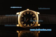 Rolex Cellini Swiss Quartz Yellow Gold Case with Black Dial and Black Leather Strap-Diamond Markers Rolex Cellini Swiss Quartz Yellow Gold Case with Black Dial and Black Leather Strap-Diamond Markers