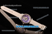 Jaeger-LeCoultre Lady Miyota Quartz Steel Case with White MOP Dial Purple Stick Markers and White Leather Strap - Diamonds Bezel