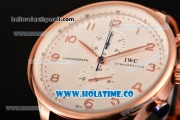 IWC Portuguese Chrono Miyota Quartz Rose Gold Case with Orange Leather Strap White Dial and Arabic Numeral Markers