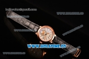 Cartier Rotonde De Swiss Quartz Rose Gold Case with Black Leather Strap with White Guilloche Dial