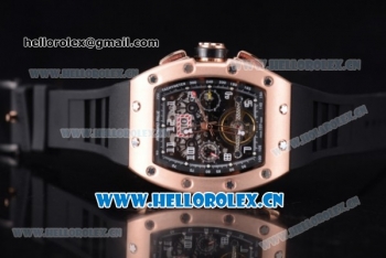 Richard Mille RM011-FM Asia ST25 Automatic Rose Gold Case with Skeleton Dial Rose Gold Bezel and Black Rubber Strap Arabic Numeral Markers