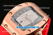 Richard Mille RM007 Miyota 6T51 Automatic Rose Gold Case with Diamonds Dial and Red Rubber Strap