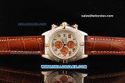 Breitling Chronomat B01 Chronograph Miyota Quartz Movement Beige Dial with Three Orange Subdials - RG Roman Markers and Brown Leather Strap Breitling Chronomat B01 Chronograph Miyota Quartz Movement Beige Dial with Three Orange Subdials - RG Roman Markers and Brown Leather Strap
