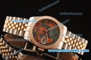 Rolex Datejust Asia 2813 Automatic Full Steel Case with Rose Gold/Diamond Bezel and Green MOP Dial-Two Tone Strap