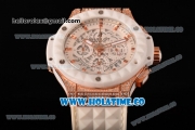 Hublot Big Bang Aero Bang Chrono Miyota Quartz Rose Gold/Diamonds Case with White Skeleton Dial Stick Markers and White Ceramic Bezel