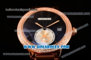 Cartier Rotonde De Miyota Quartz Rose Gold Case/Bracelet with Black Dial and Diamonds Bezel