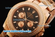Rolex Daytona Chronograph Miyota Quartz Movement Full Rose Gold with Black Dial and Double Row Diamond Bezel - White Markers