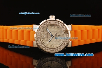 Chaumet Class One Miyota Quartz Movement Steel Case with Double Row Diamond Bezel and Orange Rubber Strap