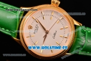 Rolex Cellini Time Asia 2813 Automatic Yellow Gold Case with White Dial Green Leather Strap and Stick Markers