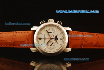 Vacheron Constantin Lemania 8810 Manual Winding Chronograph Steel Case with White Dial and Brown Leather Strap