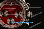 Rolex Daytona Vintage Edition Chrono Miyota OS20 Quartz Steel Case with Red Dial Steel Bezel and Black Leather Strap