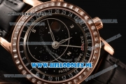 Patek Philippe Grand Complication 9015 Auto Rose Gold Case with Black Dial and Black Leather Strap
