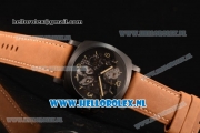 Panerai PAM00528 Lo Scienziato Luminor 1950 Tourbillon GMT Asia Automatic PVD Case with Skeleton Dial and Brown Leather Strap