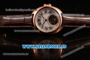 Cartier Cle de Cartier Swiss Tourbillon Manual Winding Rose Gold Case with White Dial and Brown Leather Strap