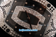 Richard Mille RM007 Silver Case with Diamond Bezel-Diamond Hour Markers and Black Leather Strap