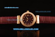 Omega Ladymatic Swiss ETA Quartz Rose Gold Case with Diamond Bezel and Mauve Leather Strap