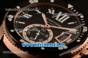 Cartier Calibre de Cartier Diver Swiss ETA 2824 Automatic Rose Gold Case with White Dial and Black Rubber Strap - (H)