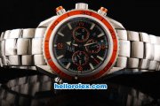 Omega Seamaster Chronograph Miyota Quartz Movement Steel with Black CF Dial and Orange Numeral/Stick Marker-SS Strap