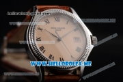 Patek Philippe Calatrava Miyota 9015 Automatic Steel Case with Rose Gold Dial Brown Leather Strap and Roman Numeral Markers