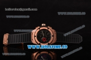 Hublot King Power Swiss Valjoux 7750 Automatic Rose Gold Case with Black Skeleton Dial and Black Rubber Strap (YR)