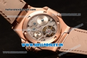 Patek Philippe Master Swiss Tourbillon Manual Winding Rose Gold Case White Dial Stick Markers With Rose Gold Bezel Brown Leahter Strap