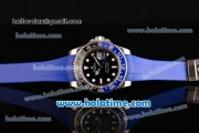 Rolex GMT-Master II Asia 2813 Automatic Stainless Steel Case with Blue Rubber Strap Bleu/Black Bezel and White Markers (BP)