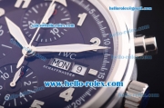 IWC Pilot Chronograph Swiss Valjoux 7750 Automatic Movement Steel Case with Blue Dial and Blue Leather Strap