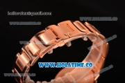 Cartier Rotonde De Miyota Quartz Rose Gold Case/Bracelet with Diamonds Bezel Black Dial and White Roman Numeral Markers