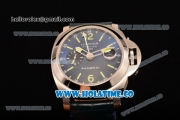 Panerai PAM 228 Luminor Firenze GMT Swiss Valjoux 7750 Automatic Steel Case with Blue Dial and Leather Strap - Superlumed Sitck Markers (H)