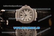 Patek Philippe Nautilus Miyota 9015 Automatic Diamonds/Steel Case with White Dial Diamonds Bezel and White Dial (AAAF)