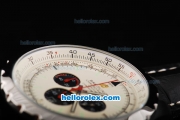 Breitling Chrono-Matic Chronograph Quartz Movement PVD Case with White Dial and Black Subdials-Black Leather Strap