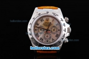 Rolex Daytona Automatic with White Shell Dial and White Bezel-Roman Numeral Marking-Orange Leather Strap