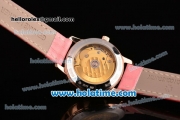 Vacheron Constantin Patrimony Swiss ETA 2824 Automatic Steel Case with Pink Leather Strap White Dial and Diamond Bezel