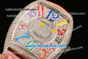 Franck Muller Cintree Curvex Swiss Quartz Steel/Diamonds Case with Pink Leather Strap and Diamonds Dial