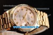 Rolex Datejust Swiss ETA 2671 Automatic Yellow Gold Case with Sliver Dial Diamonds Markers and Yellow Gold Bracelet (BP)