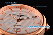 Vacheron Constantin Patrimony Swiss ETA 2836 Automatic Rose Gold Case Brown Leather Strap with White Dial Stick Markers